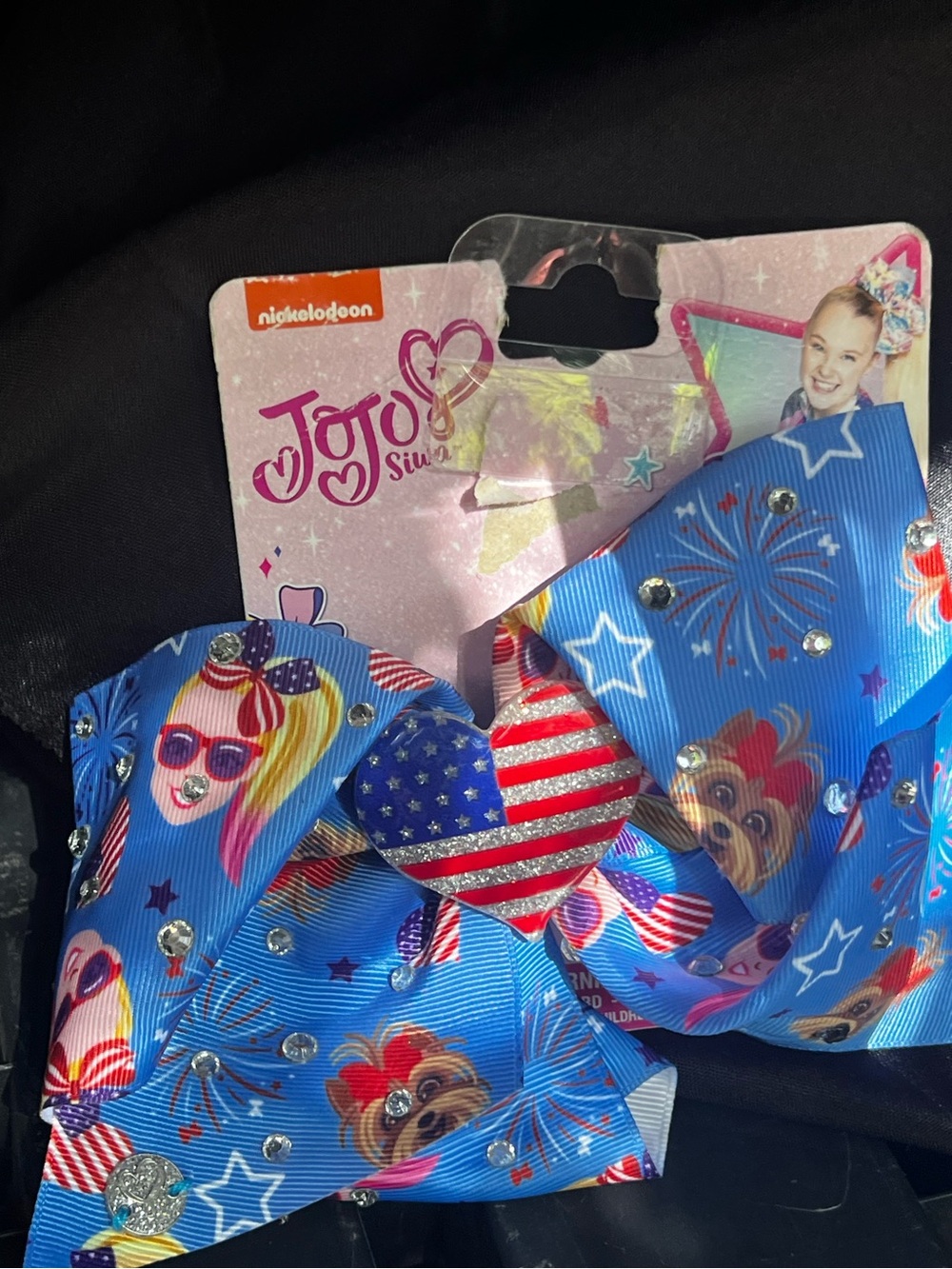 JoJo Siwa “Bow Bow” Patriotic Rhinestone Hair Bow with Flag Heart
